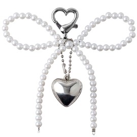 Bow Keychain Accessories Silver Heart Pendant Pearl Bow Key Chain Phone Charm Sweet Bow Cute Keychains for Women Bag Charms Key Rings for Car Keys Bow Charms Key Chains Bowknot Key Ring Girl Key Rings