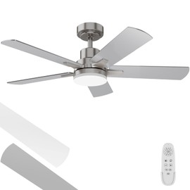 Ceiling Fan with Light 42-Inch, Remote Control Reversible DC Motors, 3CCT Dimmable Timer Noiseless, Nickel Ceiling Fan for Bedroom Living Room, Indoor&Outdoor ETL Listed