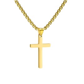RWQIAN Men's Cross Necklace, Silver, Gold, Black, Stainless Steel, Men's Pendant, Cross Necklace, Jewellery for Women, 40.6–61 cm, Stainless Steel, No Gemstone