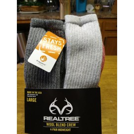 Realtree Merino Wool Blend Crew Boot Socks 4 Pair Pack Hunting Men Women Large