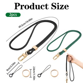 Pack of 2 Nylon Lanyards with Carabiner Hook, Lanyard Key, Collar Key Chain, Short Lanyard with Rotating Metal Clip, Removable Lanyard Wrist Straps, Black & Dark Green