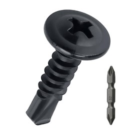 #10 x 3/4" Black Truss Head Self Drilling Screws (100 pcs), 410 Stainless Steel, Black Oxide Coated, Quick Steel Self Tapping Sheet Metal Tek Screws, Fayeploo (with Phillips Driver Bit)
