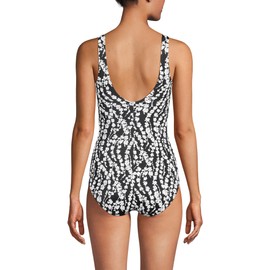 Lands' End Womens Chlorine Resistant Tugless Tank Soft Cup One Piece Swimsuit Black/White Vine Floral Regular 18