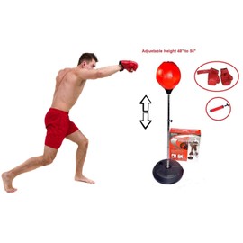 5 Star TD Freestanding Punching Bag with Stand, Boxing Gloves, Adjustable Height (48-58 Inches), Red