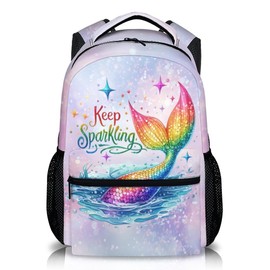 Homexzdiy Girls School Backpack, 17 Inches Colorful Mermaid Tail Backpacks for Travel, Cute Pattern Large Lightweight Bookbag for Kids, Children