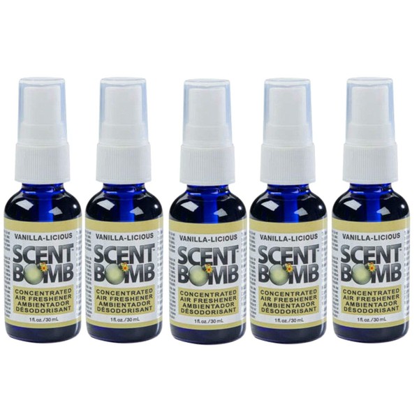 Scent Bomb 100% Concentrated Air Freshener Car/Home Spray [Choose The Scent] (Vanilla-Licious, 5 Bottles)
