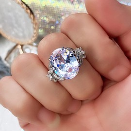 WDIYIEETN Fashion Jewelry Genuine Women's 925 Sterling Silver Ring Oval Cut Shiny Huge Solitaire CZ Crystal Diamond Butterfly Ring Engagement Wedding Party Band Ring Size 6-10, 6, Metal