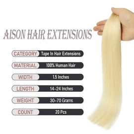 Blonde Tape in Hair Extensions Human Hair, Platinum Blonde Remy Human Hair Extensions Silky Straight for Women 20 Pcs/Package14Inch #60 30g)