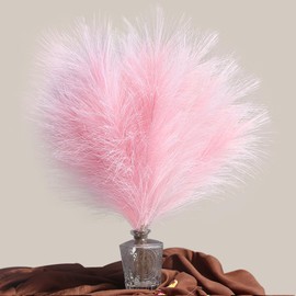 ZIFTY Pink Pampas Grass 6-Pcs 17" Faux Pompas for Spring Decor Fluffy Artificial Pompous Grass Fake Flower Bulrush Reed Grass for Vase Filler Ins Style Modern Home Wedding Decorations(Pink)