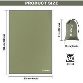 Flintronic 2.2M*1.5M Ultralight Camping Tarp, Lightweight Tarp Shelter for Hammock, Shelter Ground Mat Tent Footprint, Perfect for Backpacking, Hiking, Camping, ArmyGreen
