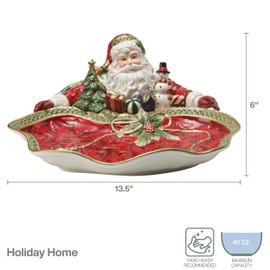 Fitz and Floyd Holiday Home Santa Figural Serving Bowl, 13.5 inch, Red
