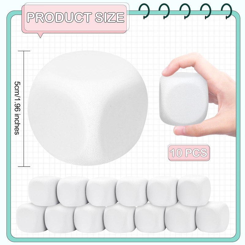 HEYTIMI 10 PCS White Blank Foam Dice 1.96 Inch EVA