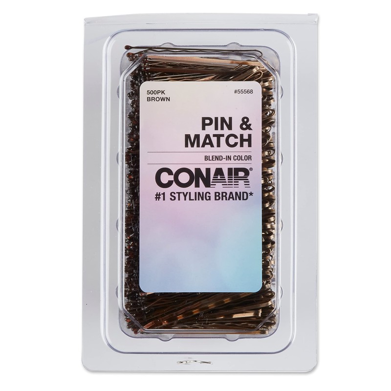 Conair Bobby Hair Pins, Brown Bobby Pins in Storage Tub,