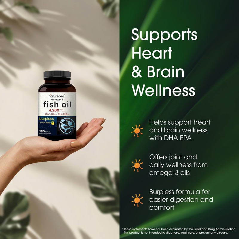 NatureBell Omega-3 Fish Oil - 180 Softgels - Support for