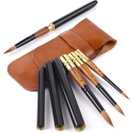 Fuumuui Kolinsky 3-Piece Round Travel Set Brush Set Professional Brush for Watercolour Acrylic Inks Gouache Painting
