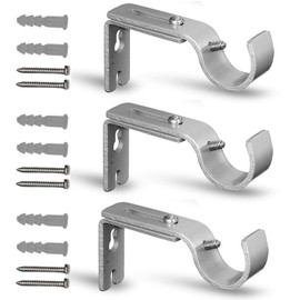 QualityDen Curtain Pole Brackets Adjustable Length of 9 - 12cm - Metal Curtain Rod Brackets Set with Screws for Poles, Wall Rod-Heavy Duty & Rust Resistant (Silver - 3pcs)