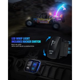 Xprite 5FT Spiral LED Whip Lights w/Rocker Switch & Remote Control, Safety Dream-Color Dancing Chase Lighted w/America Flag for Off-Road SXS SUV UTV RZR Maverick X3 Side by Side Dune Buggy Trucks 1PC