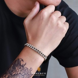 KRKC&CO Men’s Kihei Stainless Steel Bracelet, 0.3 inch (8 mm) Wide, Thick, Cuban Link, 4 Sides Cut, Hip-Hop, Rapper, 18K Gold, Accessory, Jewelry, Gift, Celebrations, Birthdays, Hypoallergenic, Stainless Steel
