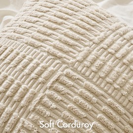 MIULEE Cream White Corduroy Pillow Covers Pack of 2 Boho Decorative Spliced Throw Pillow Covers Soft Solid Couch Pillowcases Patchwork Textured Cushion Covers for Living Room Sofa 18x18 inch