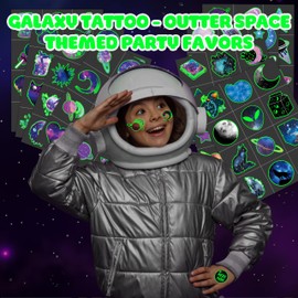 Neon Luminous Glow in the Dark Galaxy Temporary Tattoos Stickers for Kids Boys Girls – Glow Outer Space Birthday Party Decorations Supplies Party Favors Night Gifts Classroom Rewards Prizes (Galaxy)