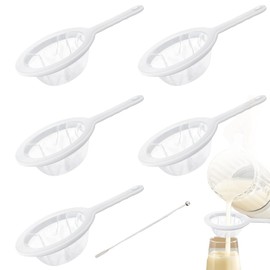 Pack of 5 Fine Sieve Filter 400/300/200/100/80 Mesh with 1 Stainless Steel Stirring Rod Fine Mesh with Plastic Handle, Reusable Fine Sieve Kitchen Strainer Strainer for Juice Soy Milk Coffee