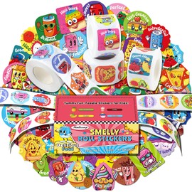 HORIECHALY Smelly Roll Stickers for Kids 4 Rolls, 1200 PCS 4 Scent Scratch and Sniff Stickers Food Theme, Positive Reward for Classroom, Portable Drawer Box for Travel, Car, Airplane
