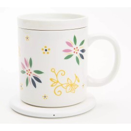 TEMPTATIONS Temp-tations K61162: 14 oz. Ceramic Mug with Warming Base - Confetti (White)