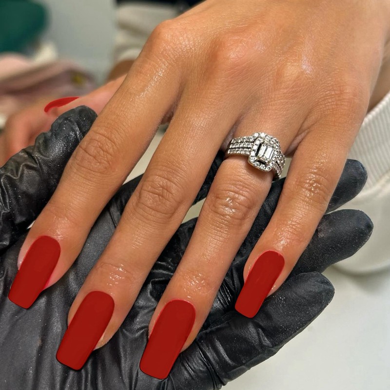 Matte Wine Red Press On Nails Medium Long Square, Medium