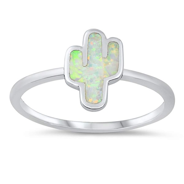 CloseoutWarehouse White Simulated Opal Cactus Ring Sterling Silver Size 9