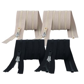 HKK 4pcs #5 28" & 32" Jacket Zipper Replacement, Separating Zippers, Durable Black & Beige with Semi-Autolock Rubber Pullers, Nickel-Free DIY Repair & Sewing for Jackets, Coats