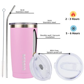 BJPKPK Insulated Tumbler 20 oz Stainless Steel Coffee Travel Thermal Cup With lids And Straws,Light Pink