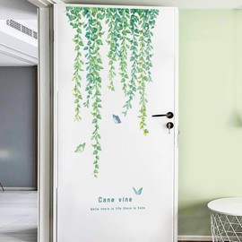 Hanging String of Pearls Vine Leaves Green Plants Wall Stickers Removable PVC Wall Decals Peel and Stick Decorations Decor for Teens Boys Girls Bedroom Living Room Murals (1 Set)