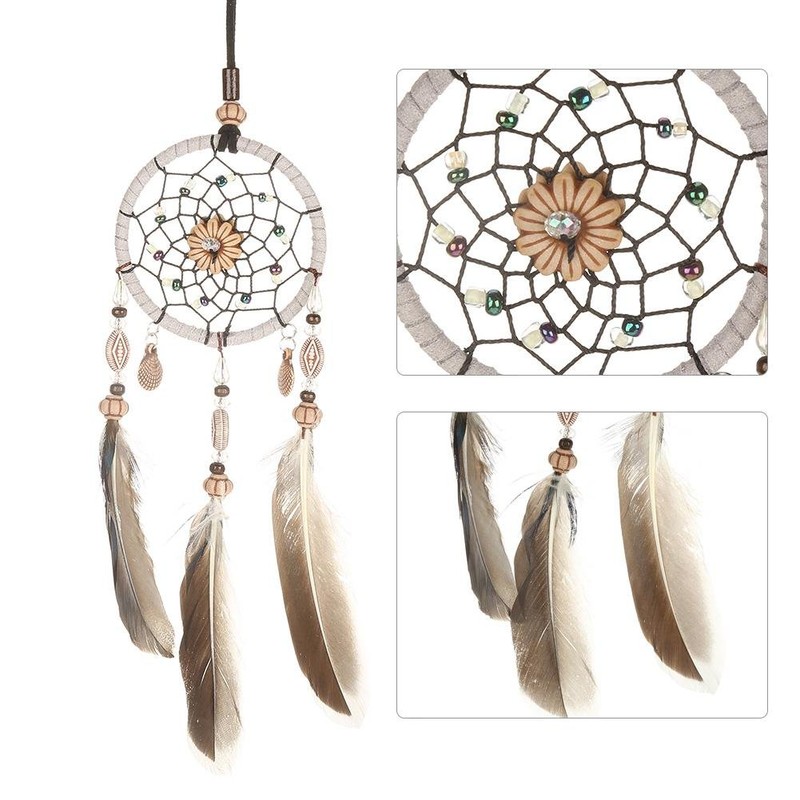 ネイティブアメリカンインディアンドリームキャッチャー、サーキュラーネットドリームキャッチャー付きフェザーシェル車の子供用寝室の壁掛け装飾飾り
