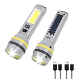 Hilngav Solar/USB-C Rechargeable High Lumens LED Flashlight, 4 Modes Flashlights with Emergency Strobe Light and COB Side Light Solar Flashlight, for Emergencies, Camping, Home Use(2 Packs)