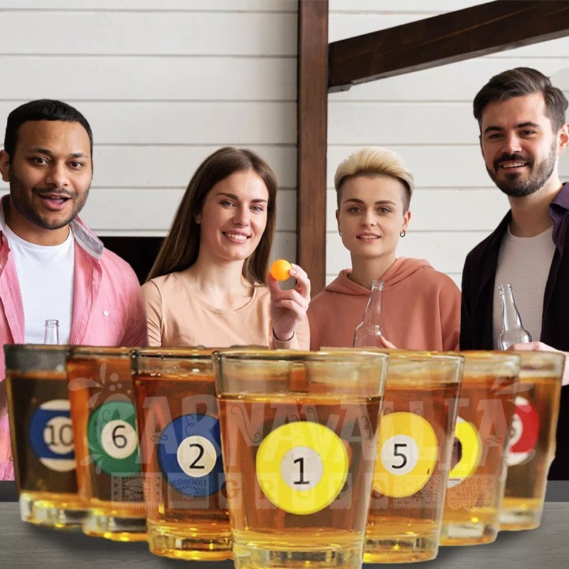 Grupo Carnavallia Billar Shots Bolas Juego 10 Caballitos Bandeja Fiesta