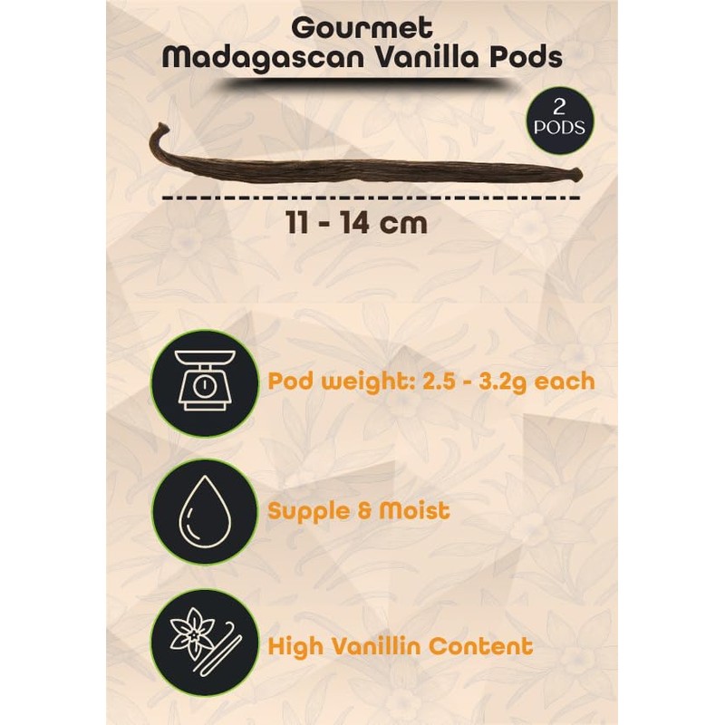 Purity Kitchen Madagascan Vanilla Beans, Grade A Gourmet, 2 Whole