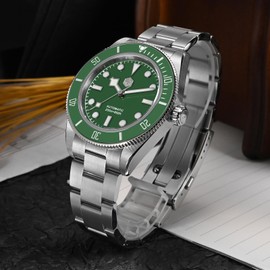 San Martin Watches for Men - NH35 Movement Automatic Dive Watch SN008GC 40mm Mens Watch 20Bar Waterproof Sapphire Crystal Luminous Mechanical Wristwatch (Enamel Light Green)