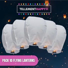 TellementhappyTM Pack of 10 Flying Lanterns 100% Biodegradable White