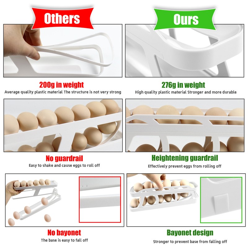 Rolling Egg Dispenser 2 Tier Space Saving Automatic Roll Down