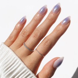 Glamnetic Press On Nails - Sky Berry | Short Almond Fake Nails with Milky White Base & Blue Aura Center in Glazed Finish, Salon Quality | 15 Sizes - 30 Nail Kit with Glue