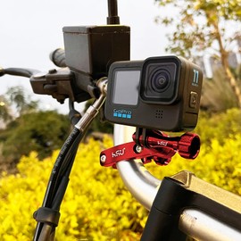 HSU Aluminum Bicycle Handlebar Mount Compatible for Gopro Hero 13/12/11/10/9/8/7/6/5/4/3 and Other Action Camera, 360 Degrees Rotary Mountain Bike Mount(Red)