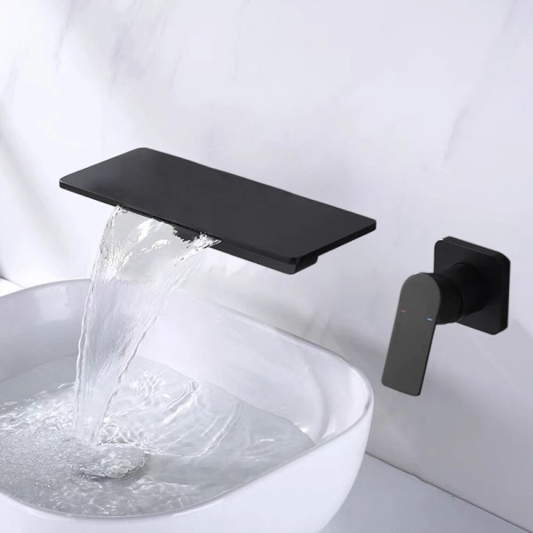 Unbranded Black Bathroom Vanity Sink Faucet Waterfall Single Handle Vessel