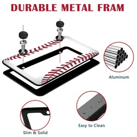 Baseball License Plate Frames - 2 Pack Funny Baseball Texture Pattern Aluminum Metal License Plate Holder, Rust-Proof Waterproof Car Decorative Tag Frame with Screws Fasteners Caps