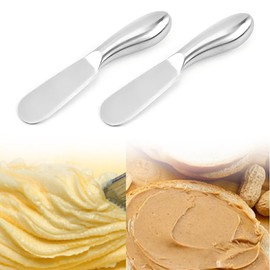 Yopolaz 2 Pack Butter Knife - Little Cheese Spreader Knives Stainless Steel Butter Spreader Set Kitchen Gadgets for Dail (Silver x 2)