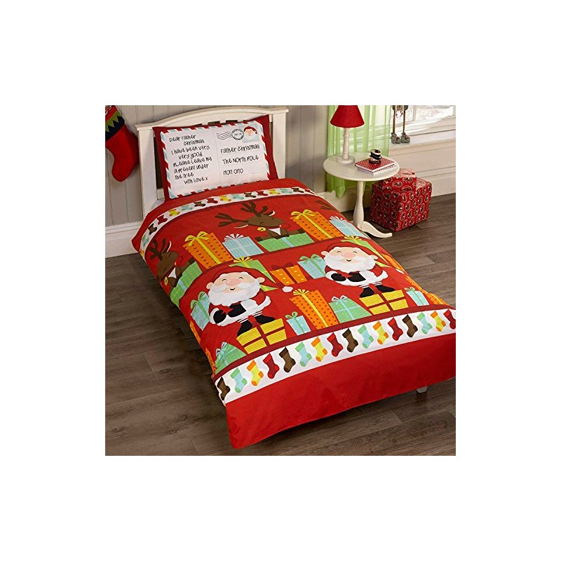 Father Christmas Kids Santa Presents Xmas Quilt Duvet Cover and