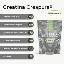 Vitatú | Creatina Monohidratada Creapure, 100% Pura, Vegana, Sin Sabor, 90 porciones de 5 g en polvo, Sin Olor, Pre workout, Pre Entreno, 450 g, Suple