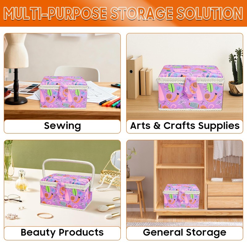LBTEE Sewing Basket with Removable Tray, Wooden Sewing Box with