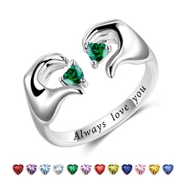 LEXLUNE Heart Claddagh Rings, Sterling S925 Silver, Mother Daughter Ring, Promise Ring For Girlfriend, Best Friend Ring, Friendship Rings, May Birthstone Ring, Always Love You