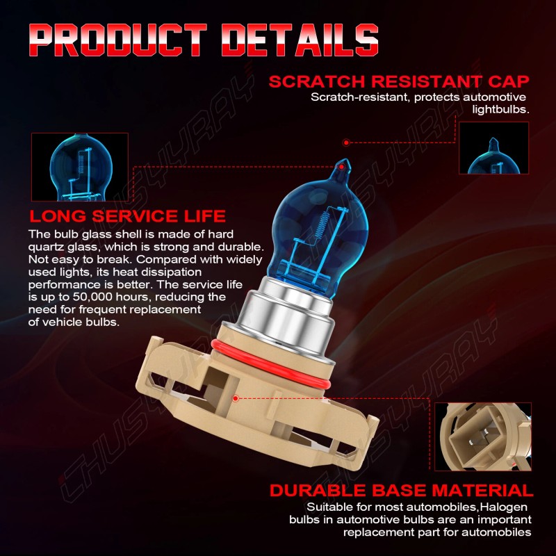 CHUSYYRAY Halogen PS24W 5202 H16 55W 5000K White Two Bulbs