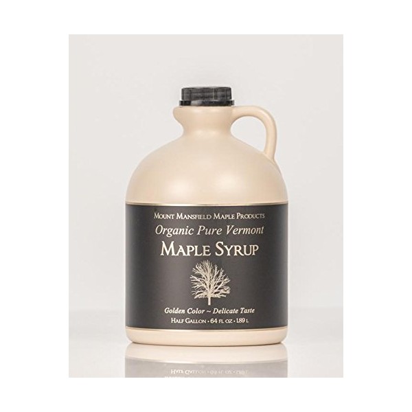 Mansfield Maple Certified Organic Pure Vermont Maple Syrup in Plastic Jug Golden Delicate (Vermont Fancy), Gallon (Ships as 2 Half Gallons)